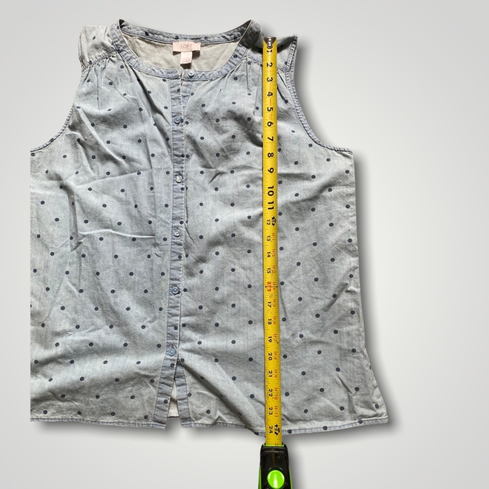 Large Loft Light Chambray Sleeveless Polka Dot Button Up Top - Picture 2 of 6